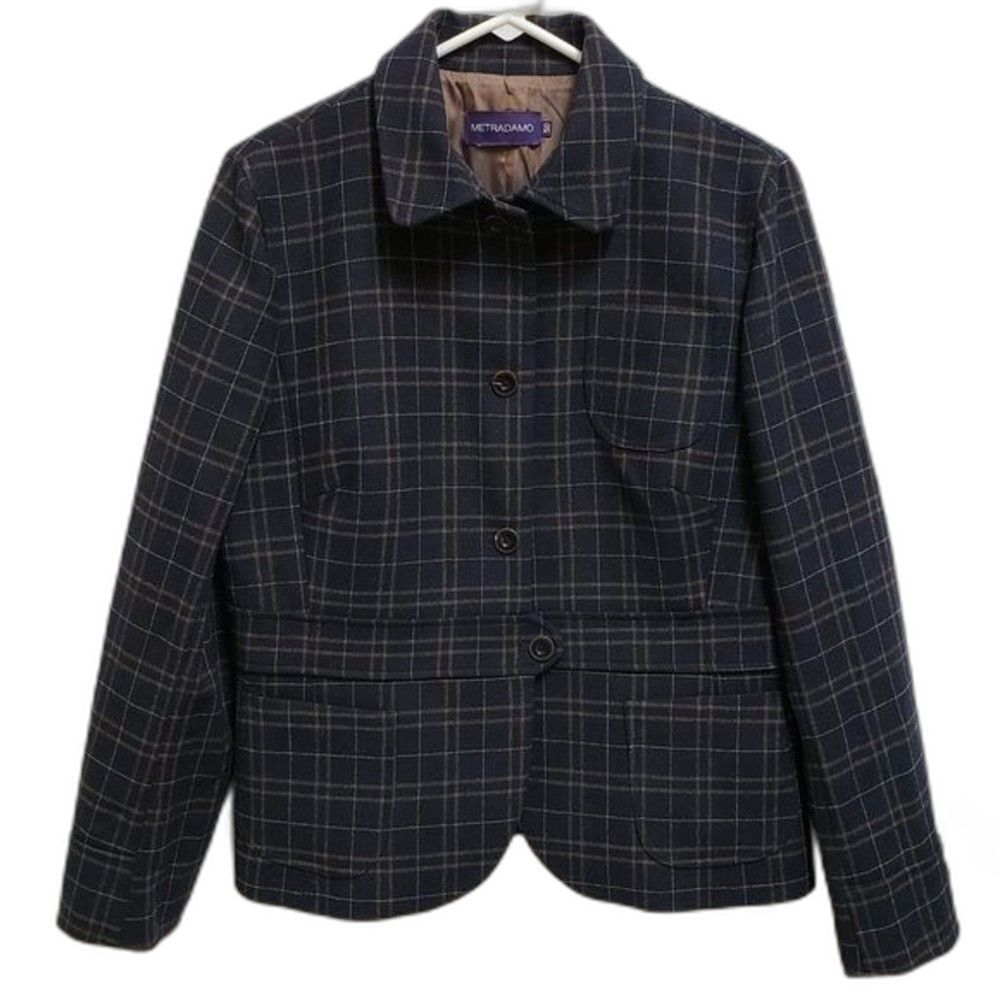 Metradamo Women Plaid Wool Button Front Blazer Lined Pockets Sz 14 Preppy IT 50